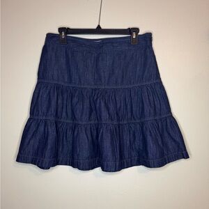 LOFT Petite Tiered Denim Skirt Blue Cotton Ruffle Hem Womens 10P